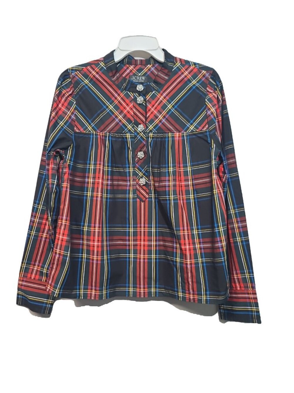 J.Crew Fresco top with jewel buttons in Stewart tartan Blouse M